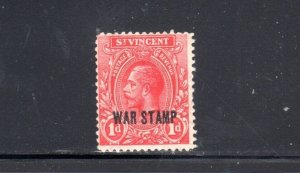 ST. VINCENT #MR2 1918 WAR STAMP MINT VF LH O.G