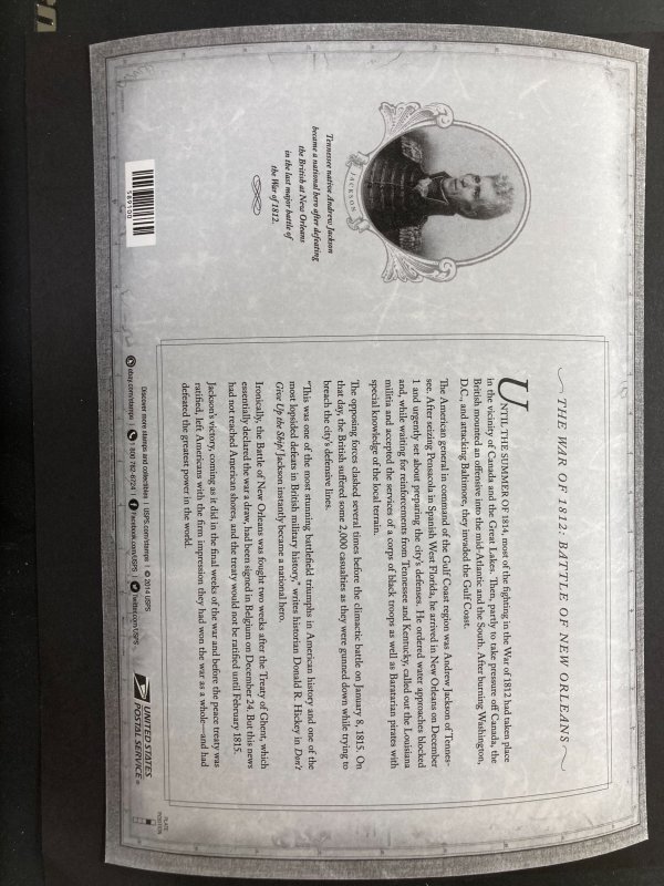 United States Scott #4952a 2015 Battle of New Orleans Full Pane of 20 W/O Diecut