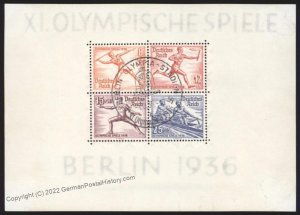 Germany 1936 Berlin Olympics Mi Block 5 Used Souvenir Sheet 108877
