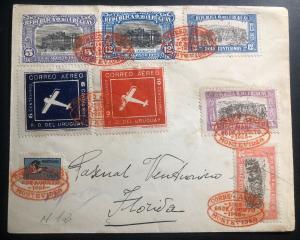 1926 Montevideo Uruguay Early Airmail Cover to Florida Mi#282-3 14c Label