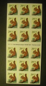 Scott 2489a, 29c Squirrel, Pane of 18, #D11111, MNH Booklet Beauty