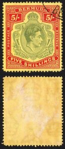 Bermuda SG118b KGVI 5/- Pale Green and Red/yellow Line Perf 14.25 (Ref 15)