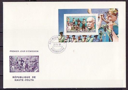 Burkina Faso, Scott cat. C302a. Scout Baden Powell s/sheet. First day cover.