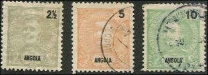 Portuguese Angola SC# 38-40 King Carlos Used SCV $1.50