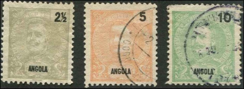 Portuguese Angola SC# 38-40 King Carlos Used SCV $1.50