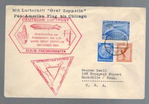 1933 Germany Graf Zeppelin Century of Progress Chicago Cover to USA # C 44