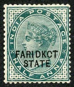 ICS FARIDKOT SG1v 1/2a Deep Green Variety KCT Feb 1894 printing (thin) M/M