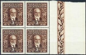 Liechtenstein stamp Prince John II. margin block of 4 1941 MNH MI 191 WS207368