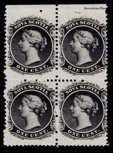 Nova Scotia Scott-8 1c black Queen Victoria Block of Four VF/NH(**) White Paper