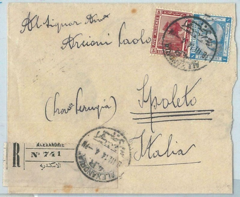 71121 - EGYPT  - POSTAL HISTORY -   REGISTERED COVER  to ITALY 1914