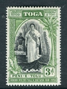TONGA; 1944 early Queen Salote Silver Jubilee issue Mint hinged 3d. value