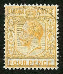 Bahamas SG85 4d Orange-yellow wmk Mult CA CDS used Cat 27 pounds