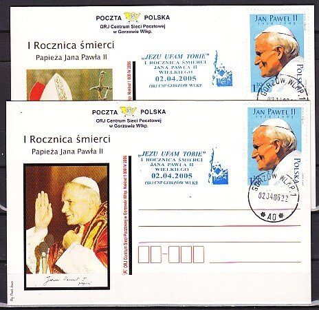 Poland, Scott cat. 3772. Pope John Paul on 2 Post Cards. ^