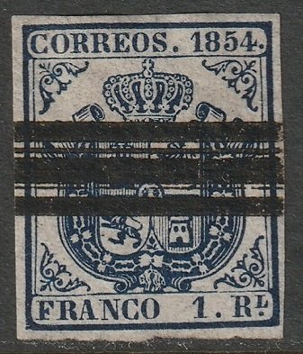 Spain 1854 Sc 27 used bar cancel