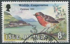 Isle of Man Sc#183 Used, 8p multi, Christmas 1980: Wildlife Conservation - Bi...