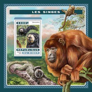 Niger 2016 MNH Monkeys White-faced Saki 1v S/S Wild Animals Stamps