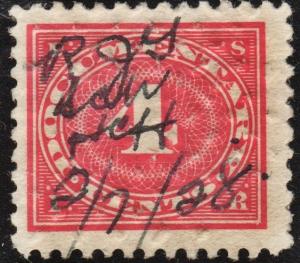 R231 4¢ Documentary Stamp (1917) Embossed Cancellation