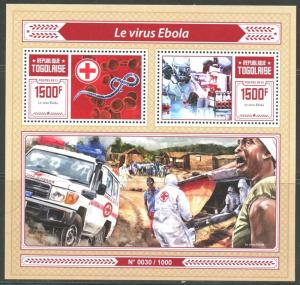 TOGO 2015 EBOLA VIRUS RED CROSS  SOUVENIR SHEET MINT NH