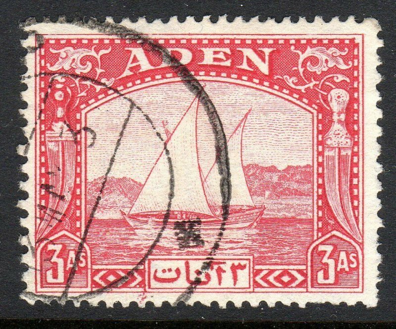 Aden -  1937 - sg 6-   3 anna  -  USED   -cv £8.50