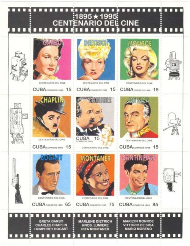 Cuba Sc# 3688-3696m CENTENNIAL of CINEMA theatre movies SPEC ED SHEET 1995 MNH