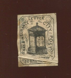 87L24 EFO Hussey's Local Post Stamp w/ Striking PRE-PRINTING PAPER FOLD (BX4218)