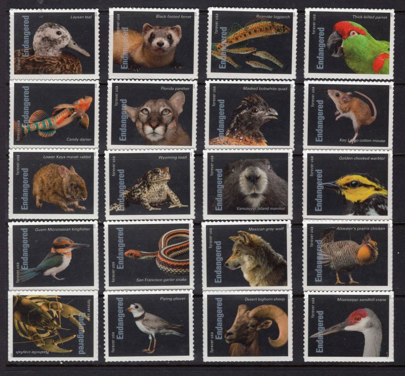 USA 5799 a-t Mint (NH)  Endangered Species Set of 20 Forever Stamps