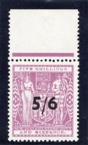 New Zealand 1944 KGVI Arms Fiscal 5/6 on 5s 6d lilac MNH. SG F214. Sc AR96.