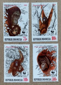 Indonesia 1989 WWF Orangutans, MNH.  Scott 1380-1383, CV $13.75