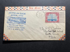 1930 USA Zeppelin Airmail Cover USS Akron Akron OH to Battle Creek MI Airship