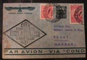 1931 Rio De Janeiro Brazil DOX First Flight Cover Condor FFC To Natal