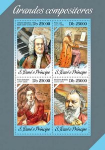 St Thomas - 2013 Worlds Great Composers  4 Stamp Sheet ST13618a