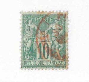 France Sc #68  10c  green type 1  used with red cancel VF