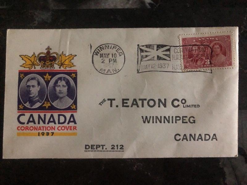 1937 Winnipeg Canada King George VI Coronation FDC First Day Cover Domestic
