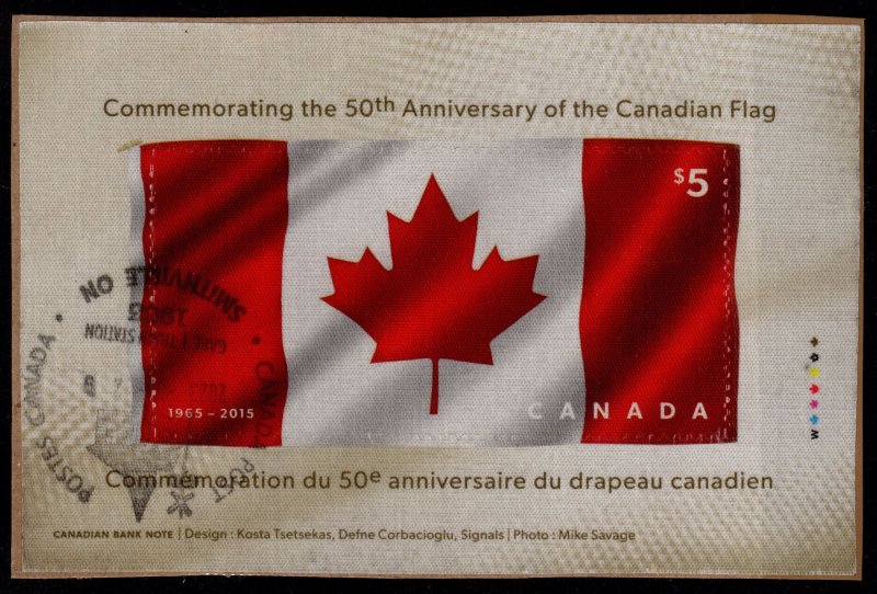 Canada - Postally-used Souvenir Sheet Scott #2807 (Flag Printed on Fabric)