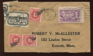 OX21 Post Office Seals on 1936 Postage Due Cover Altoona PA to Everett MA LV7016