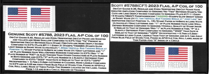Scott #5788-- 2023 (63c) Freedom Flag CF AP Coil & Genuine and Descriptive Tabs!