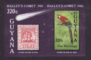 Guyana-Sc#1461c- id8-unused NH Imperf sheet-Birds-Space-Halley's Comet-S...