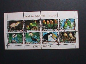 ​UMM AL QIWAIN-1973 COLORFUL BEAUTIFUL LOVELY BIRDS CTO MINI SHEET SET-VF