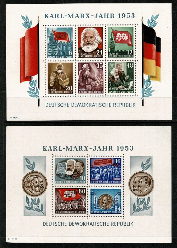 GERMANY DDR 1953 70th ANNIV. DEATH KARL MARX MINI SHEETS SGMSE111a UNUSED SUPERB