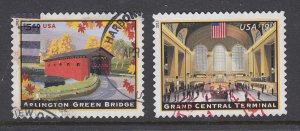 US Sc 4738-4739 used. 2013 $5.60 Bridge, $19.95 Grand Central Terminal, VF