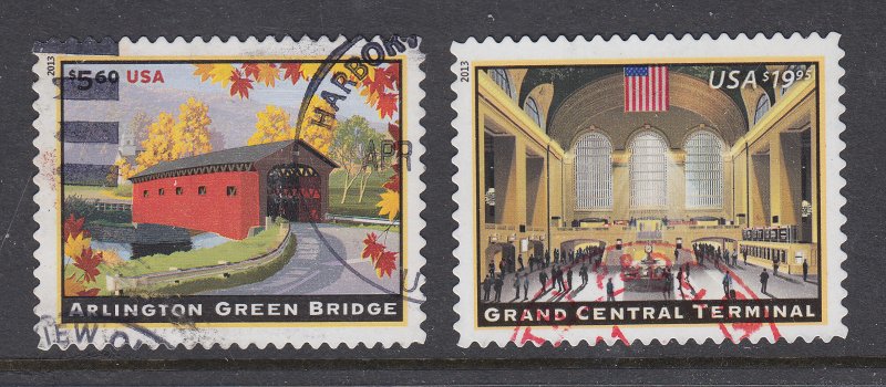 US Sc 4738-4739 used. 2013 $5.60 Bridge, $19.95 Grand Central Terminal, VF