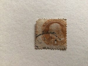 United States 1869 Benjamin Franklin 1 cent used  stamp A11550
