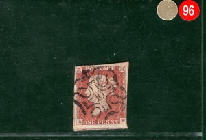 GB QV 1841 PENNY RED Imperf SG.8 1d NUMBER *10* MALTESE CROSS Cat £320 GRED96