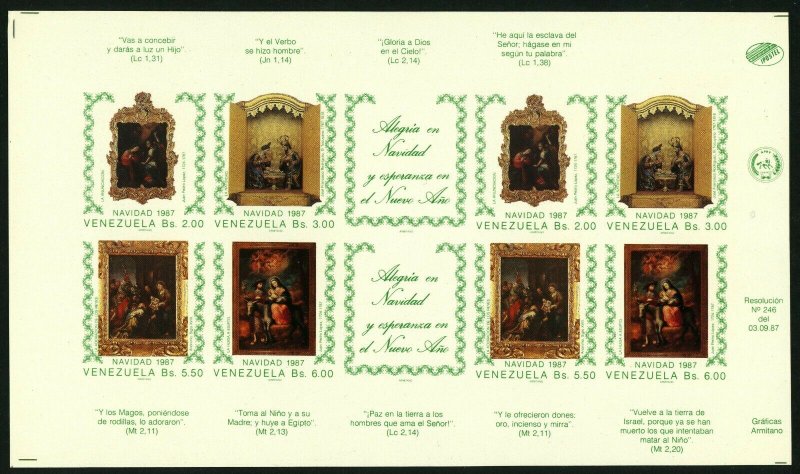 VENEZUELA #1396 Proof SPECIMEN Sheetlet Latin America Stamps Postage 1987 MNH NG