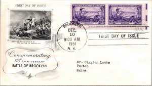 FDC 1951 SC #1003 Artcraft Cachet - Brooklyn NY - Pair - J1548