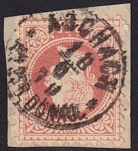 Austria - 1876 - Scott #36 - used on piece - ASCHACH AN DER DONAU pmk