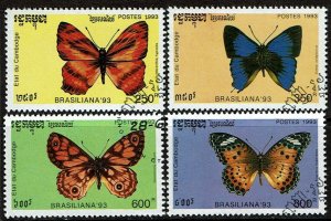 Cambodia Scott 1278-1281 (SW 1376-1379) Used/CTO (1993) Butterflies