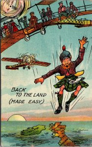 1911 Louth England Aviation Cartoon Back to the Land Local PPC Postcard cover