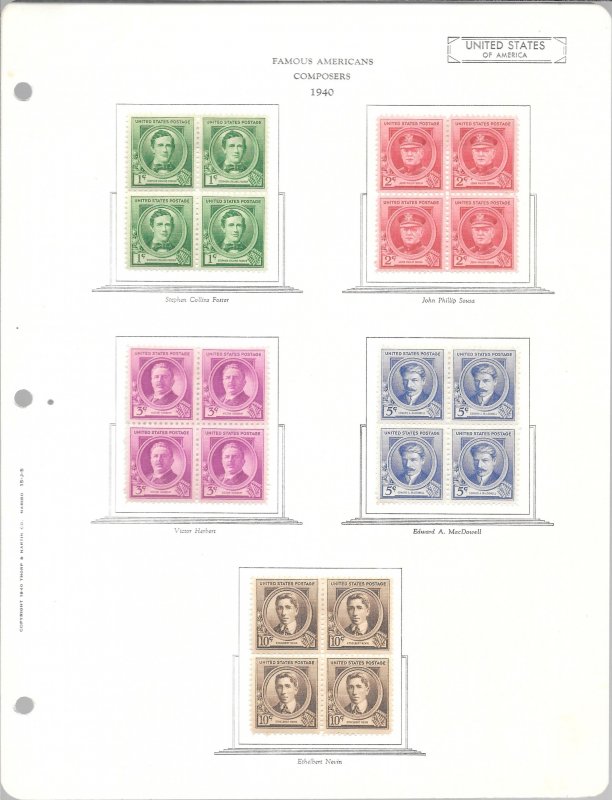 #859-893 MH 1c-10c 35 Blocks of 4, Complete Famous Americans (my225)