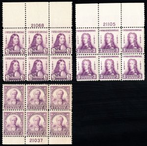US Stamps # 724-6 MNH F-VF Lot Of 3 Plate Blocks Of 6 Fresh